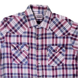 VTG 80s Levi's Pearl Snap Western Shirt Men’s L Plaid Long Sleeve Flannel Cotton